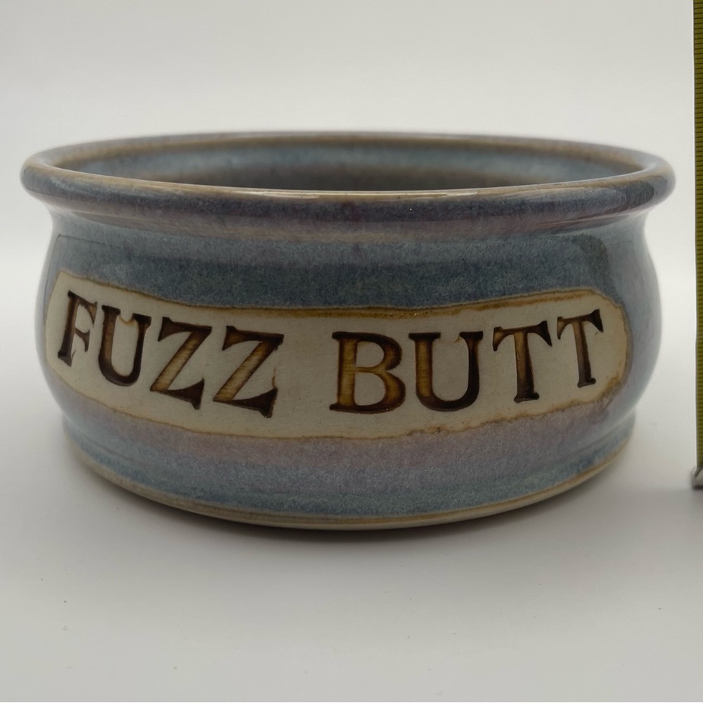 Fuzz Butt Ceramic Art Pottery Handmade Pet Dog Cat Food Water Bowl 5” diameter